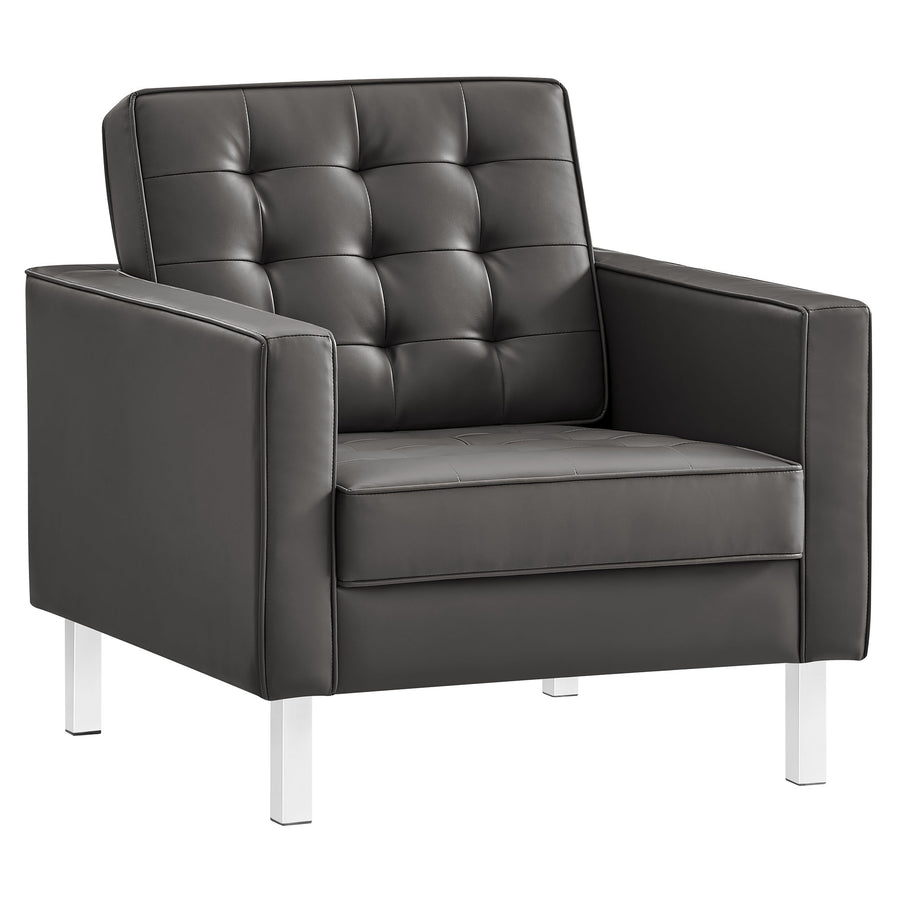 Mesa Tufted Vegan Leather Armchair in Silver Gray