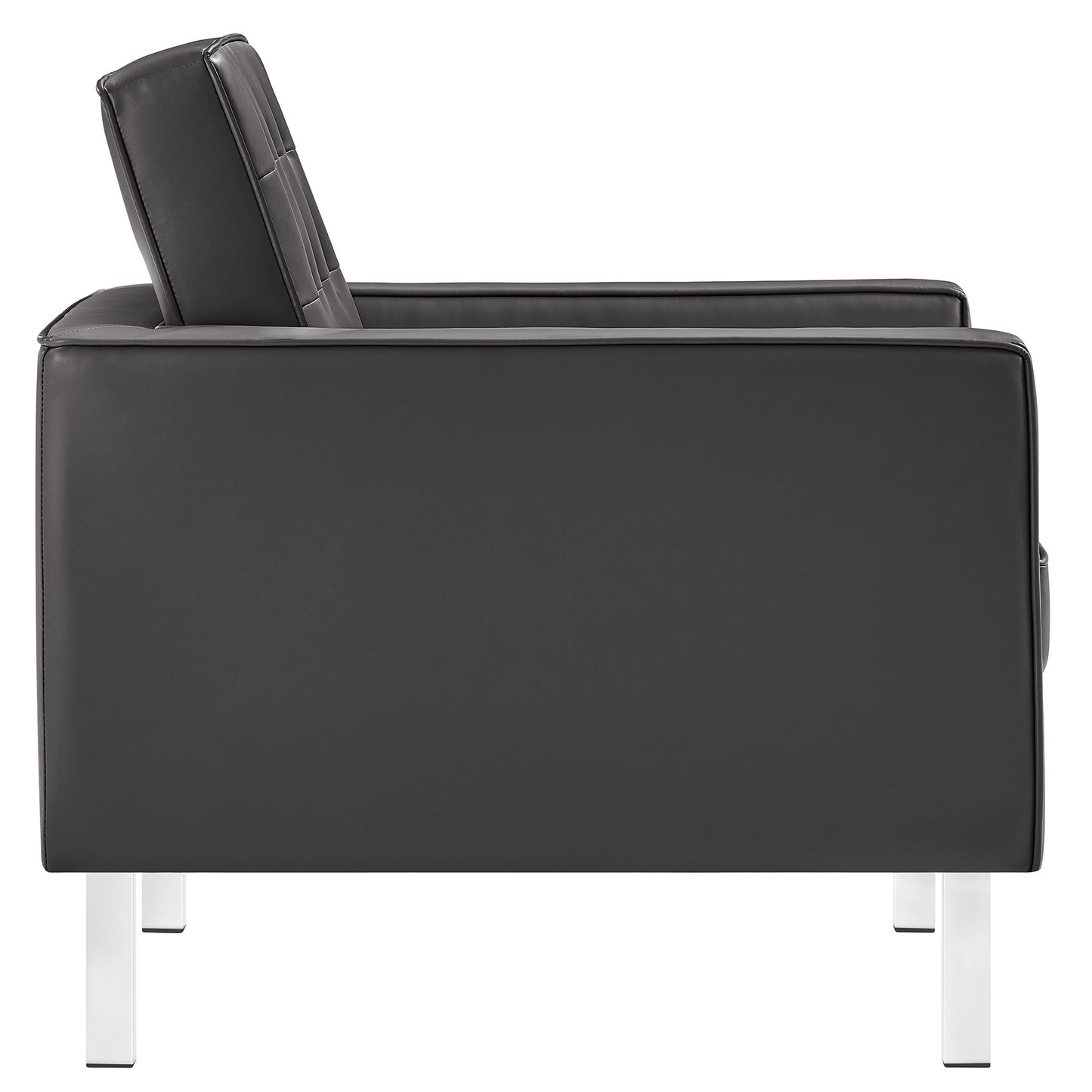 Mesa Tufted Vegan Leather Armchair and Ottoman Set in Silver Gray