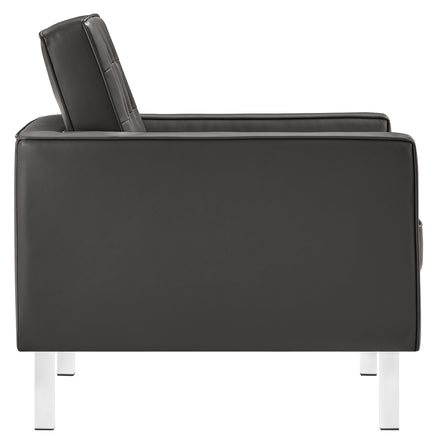 Loft 3-Piece Tufted Vegan Leather Furniture Set in Silver Gray
