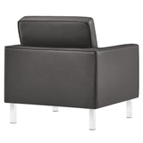 Mesa Tufted Vegan Leather Armchair and Ottoman Set in Silver Gray