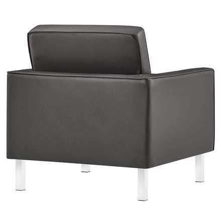Loft Tufted Vegan Leather Armchair and Ottoman Set in Silver Gray