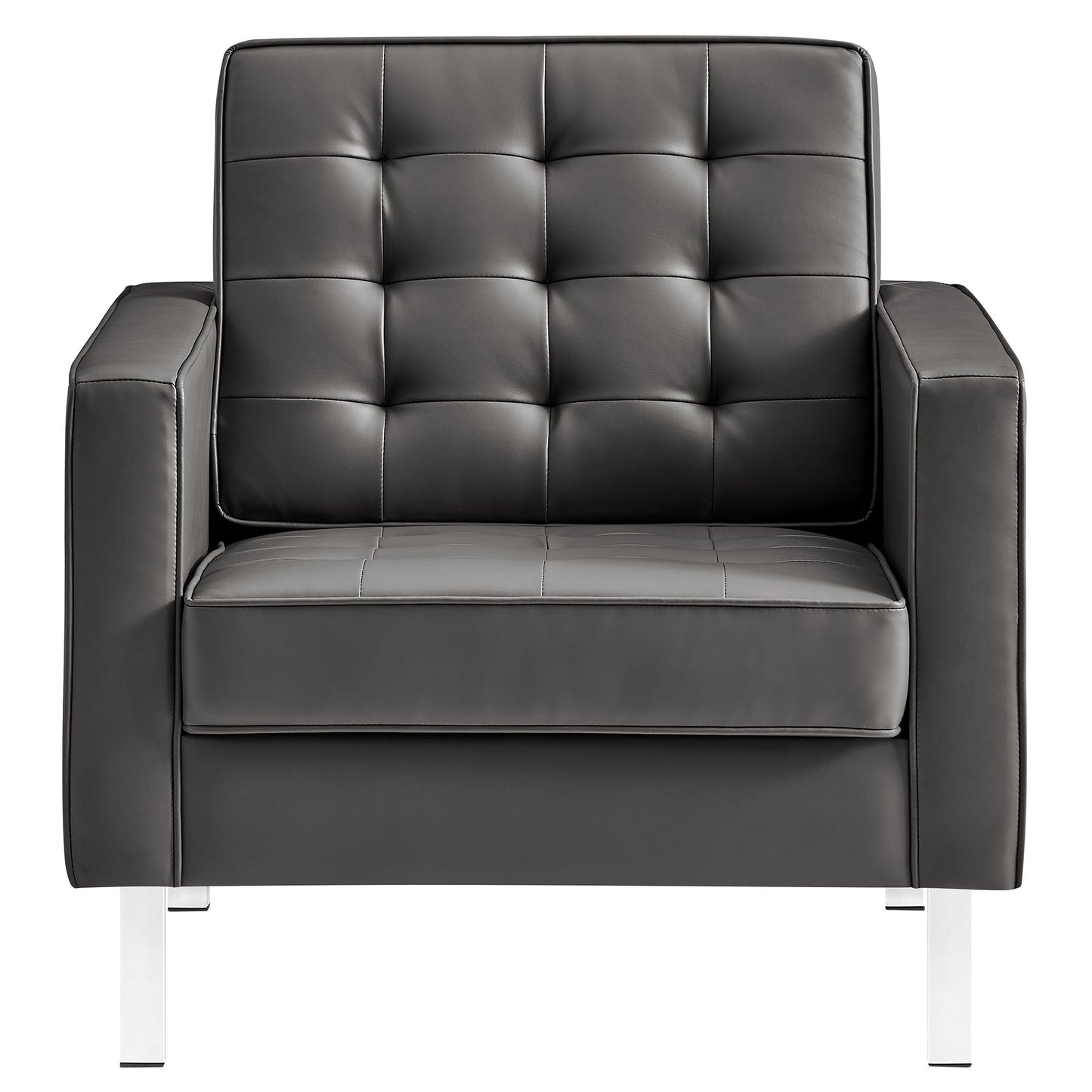 Mesa Tufted Vegan Leather Armchairs Set of 2 in Silver Gray