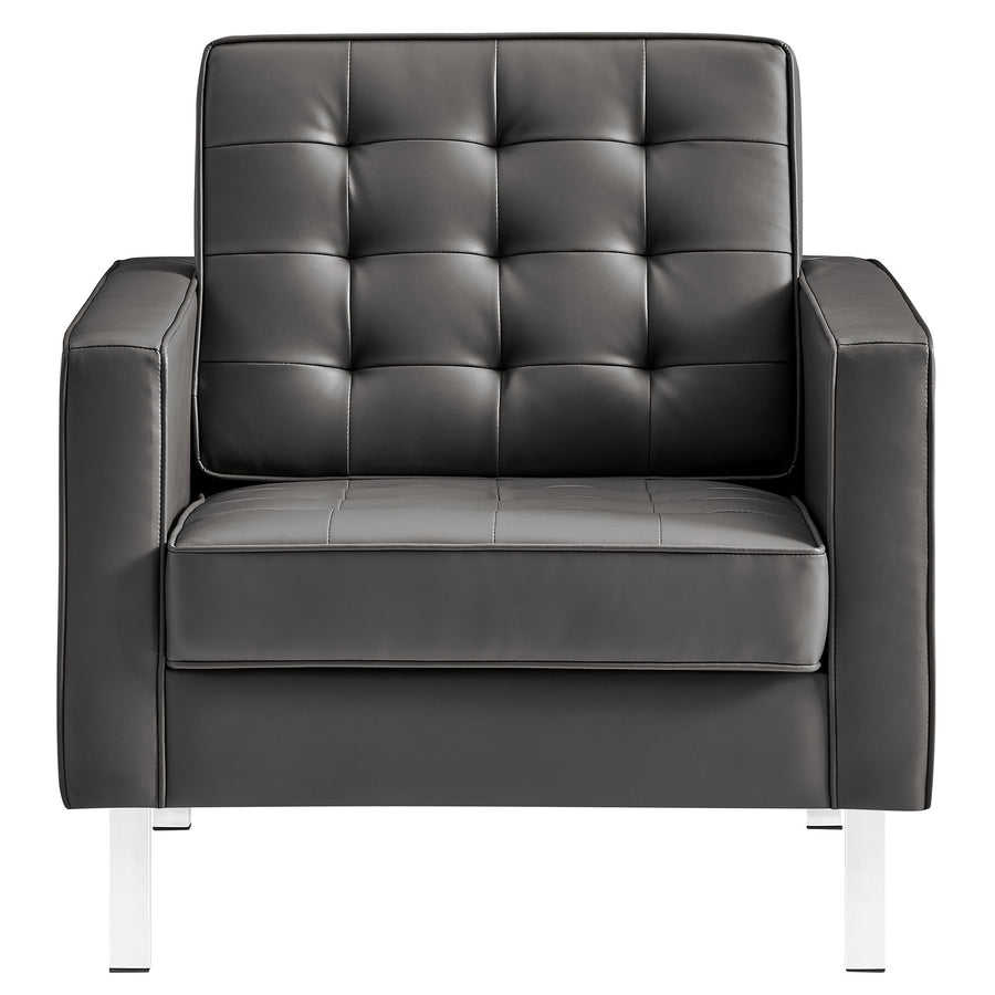 Mesa Tufted Vegan Leather Armchairs Set of 2 in Silver Gray