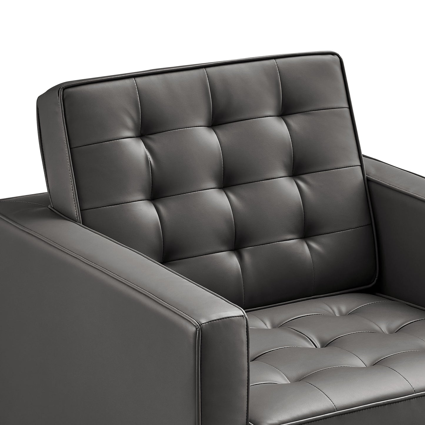 Mesa Tufted Vegan Leather Armchairs Set of 2 in Silver Gray
