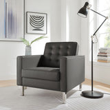 Mesa Tufted Vegan Leather Armchair in Silver Gray