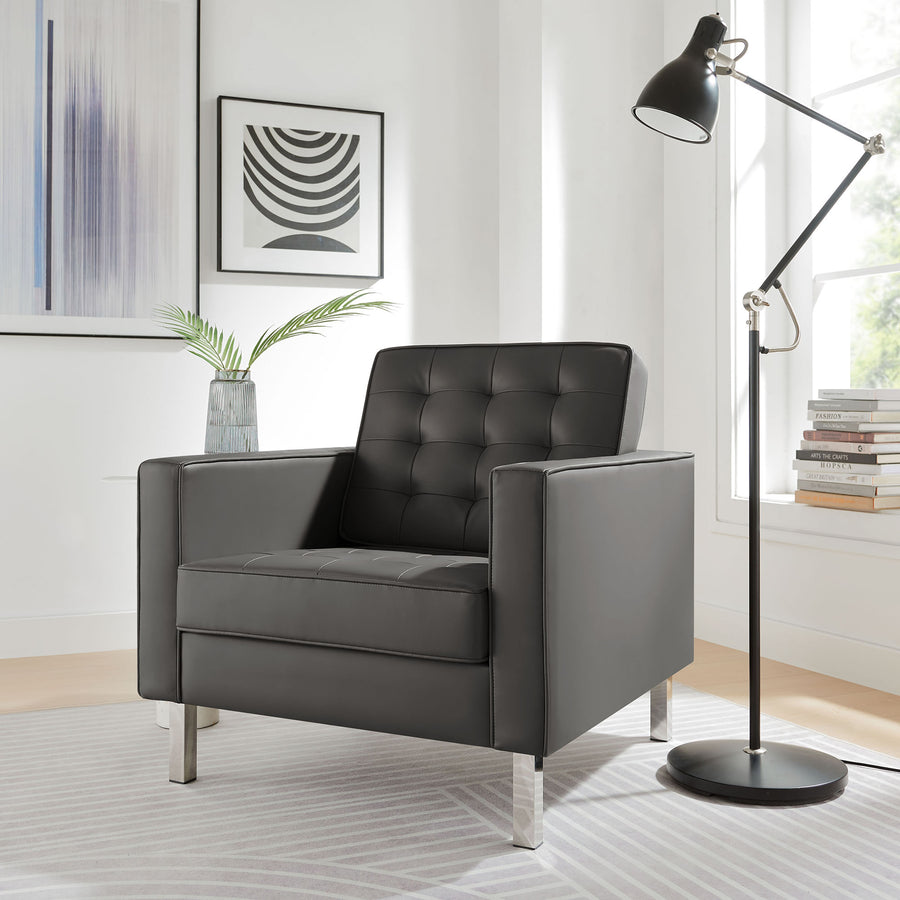 Mesa Tufted Vegan Leather Armchair in Silver Gray