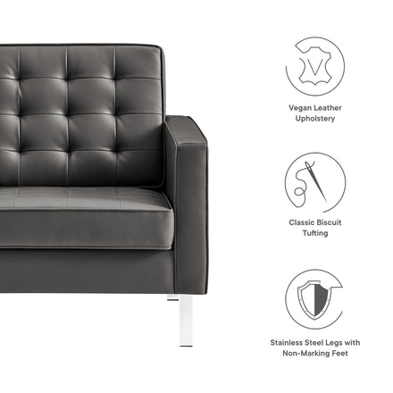 Loft Tufted Vegan Leather Armchair in Silver Gray