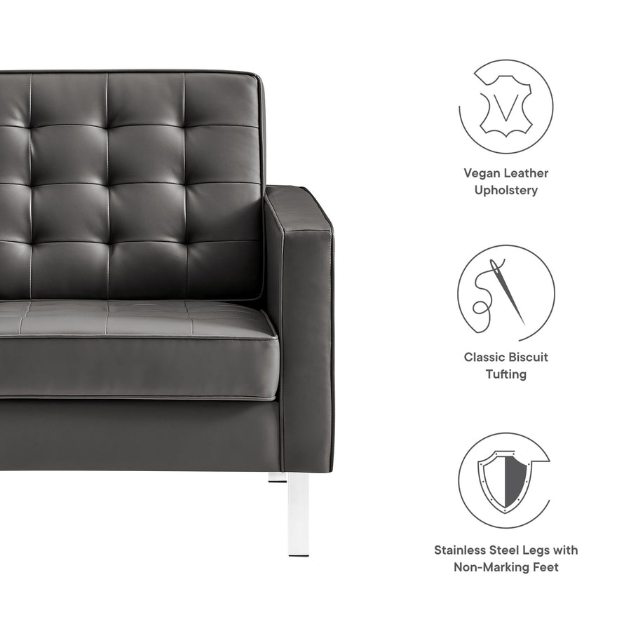 Mesa Tufted Vegan Leather Armchair in Silver Gray