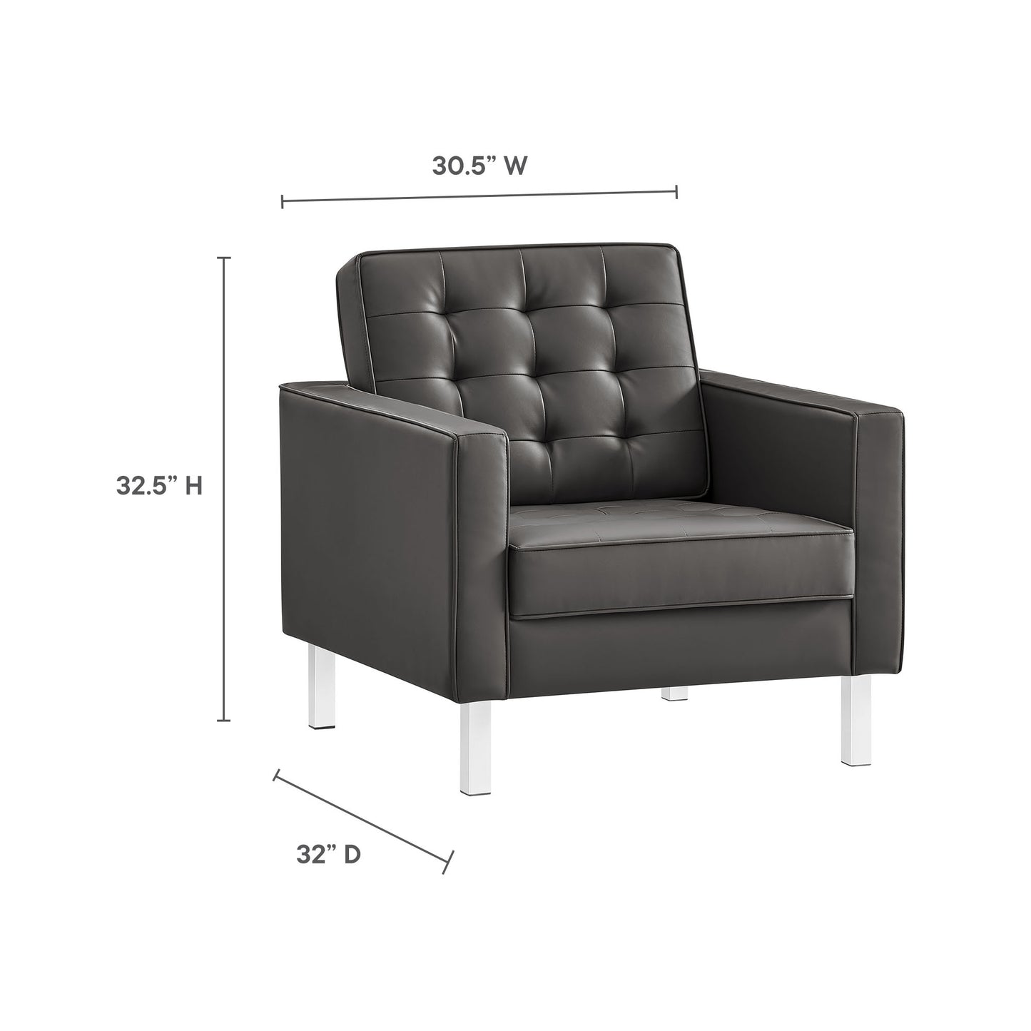 Mesa Tufted Vegan Leather Armchairs Set of 2 in Silver Gray