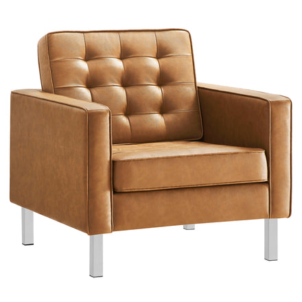 Loft Tufted Vegan Leather Armchair in Silver Tan