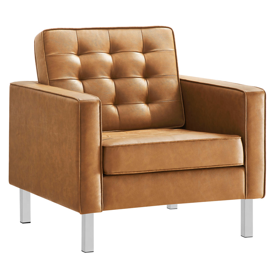 Mesa Tufted Vegan Leather Armchair in Silver Tan