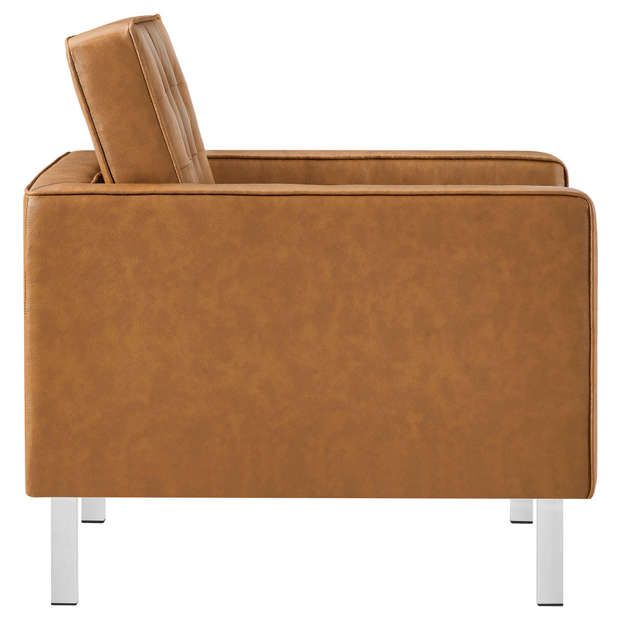Mesa Tufted Vegan Leather Armchair in Silver Tan