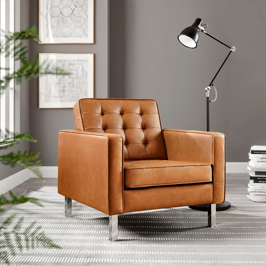 Mesa Tufted Vegan Leather Armchair in Silver Tan