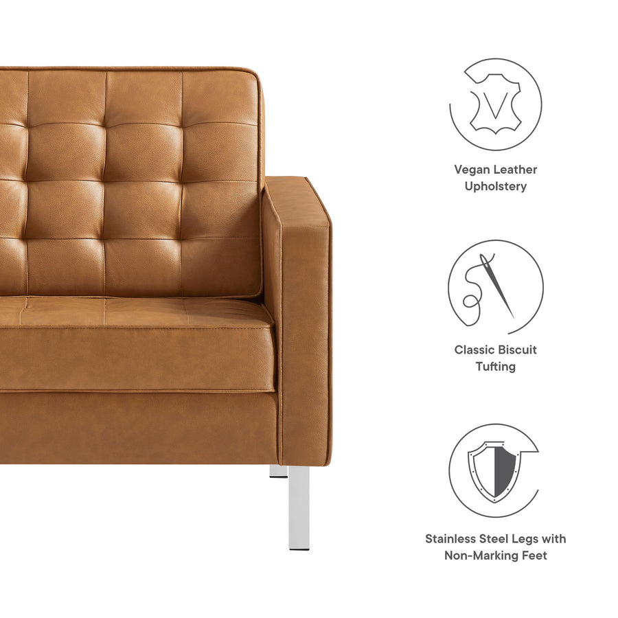 Mesa Tufted Vegan Leather Armchair in Silver Tan