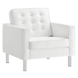 Mesa Tufted Vegan Leather Armchair in Silver White