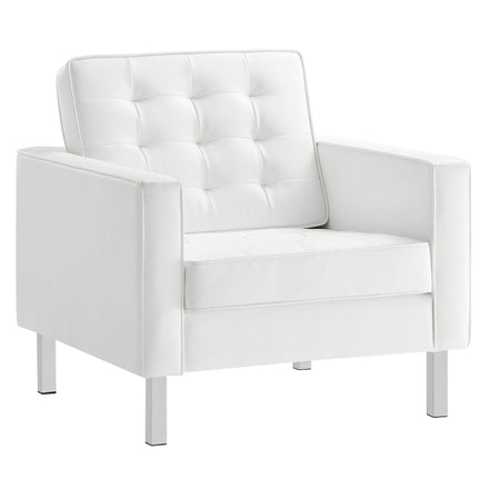 Loft Tufted Vegan Leather Armchair in Silver White