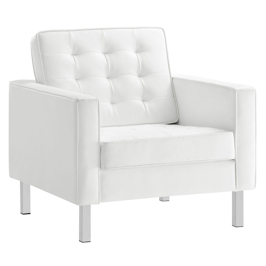 Mesa Tufted Vegan Leather Armchair in Silver White