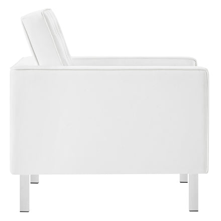 Loft Tufted Vegan Leather Armchair in Silver White