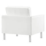 Mesa Tufted Vegan Leather Armchair and Ottoman Set in Silver White