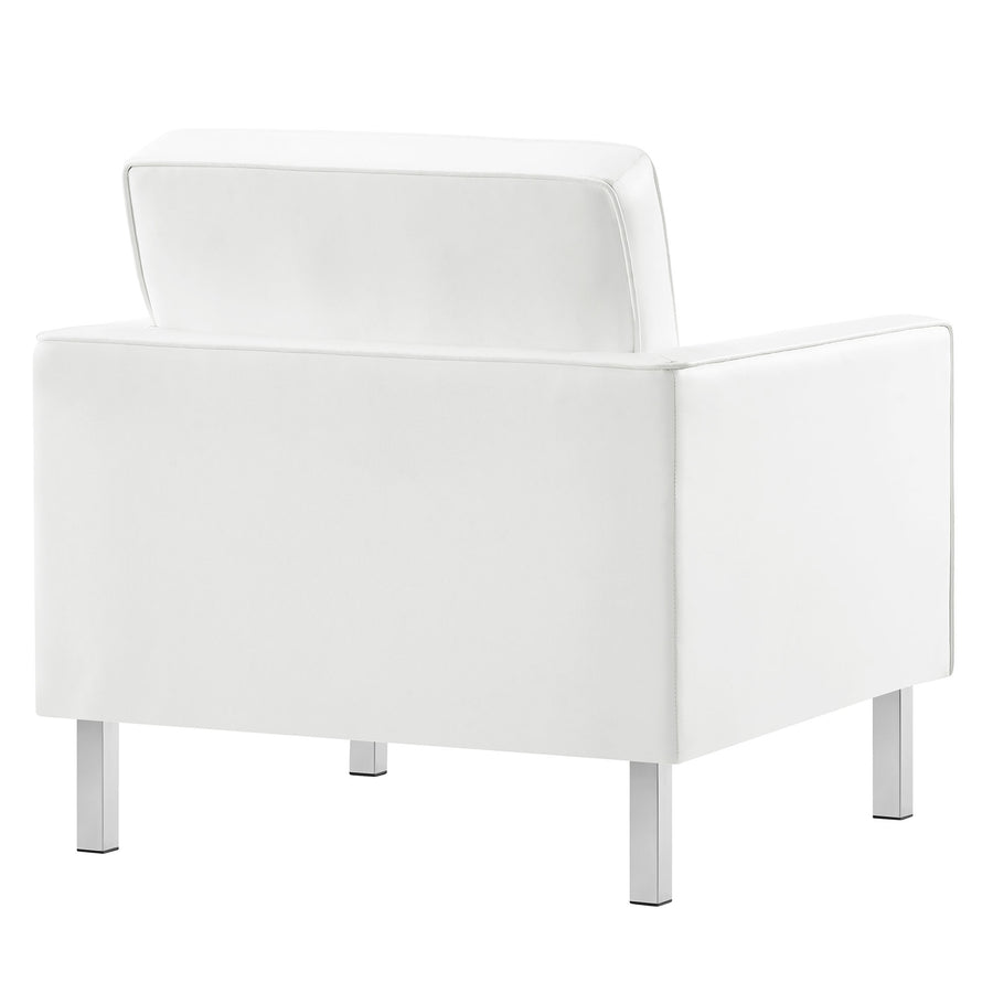 Mesa Tufted Vegan Leather Armchair and Ottoman Set in Silver White