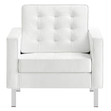 Mesa Tufted Vegan Leather Armchair in Silver White
