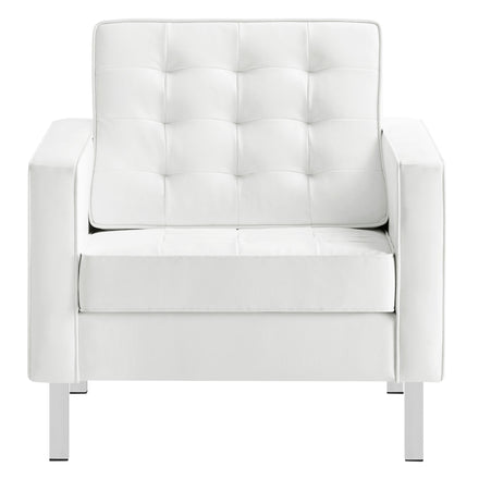 Loft Tufted Vegan Leather Armchair in Silver White