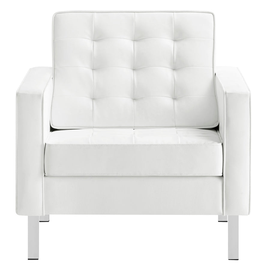 Mesa Tufted Vegan Leather Armchair in Silver White