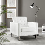 Mesa Tufted Vegan Leather Armchair in Silver White