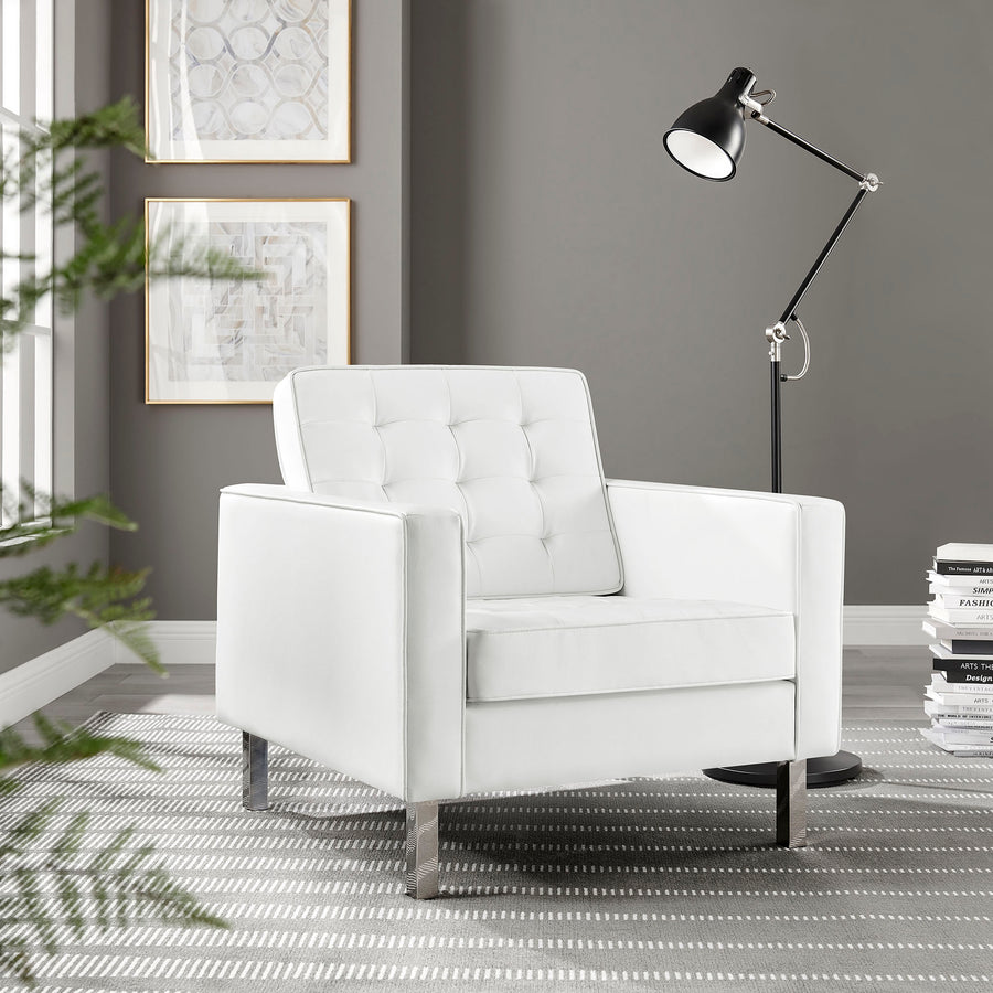 Mesa Tufted Vegan Leather Armchair in Silver White