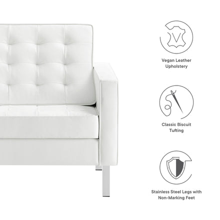 Loft Tufted Vegan Leather Armchair in Silver White