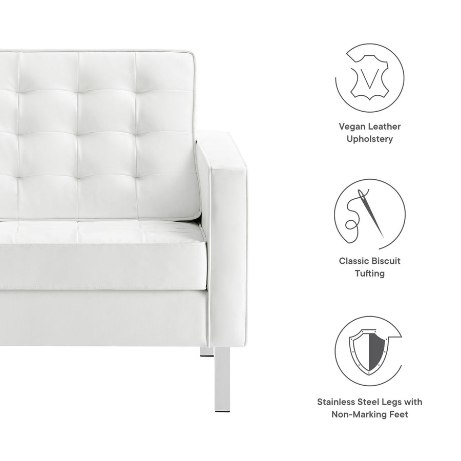 Mesa Tufted Vegan Leather Armchair in Silver White