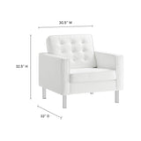 Mesa Tufted Vegan Leather Armchair in Silver White