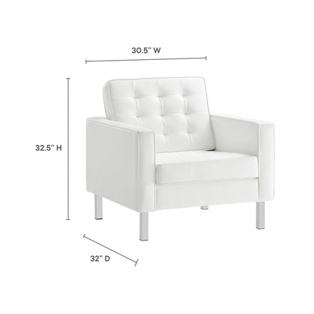 Loft Tufted Vegan Leather Armchair in Silver White