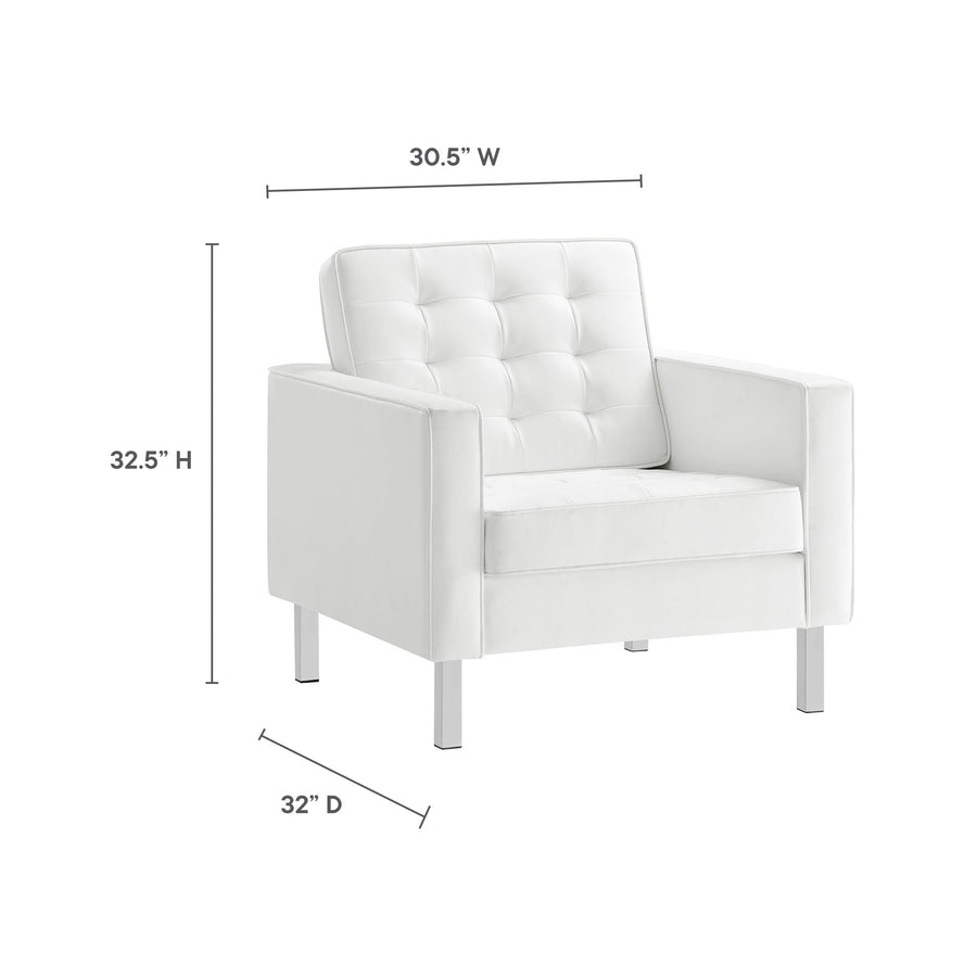 Mesa Tufted Vegan Leather Armchair in Silver White