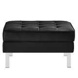 Mesa Tufted Vegan Leather Ottoman in Silver Black
