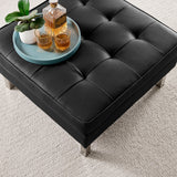Mesa Tufted Vegan Leather Ottoman in Silver Black