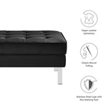 Mesa Tufted Vegan Leather Ottoman in Silver Black