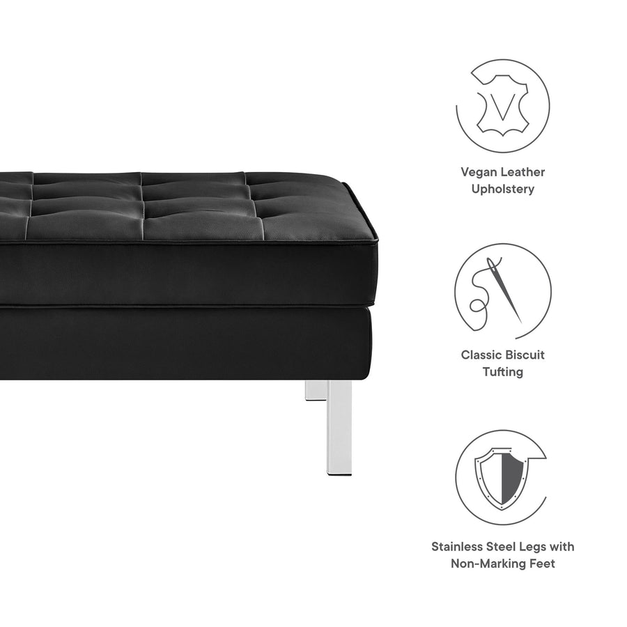 Mesa Tufted Vegan Leather Ottoman in Silver Black