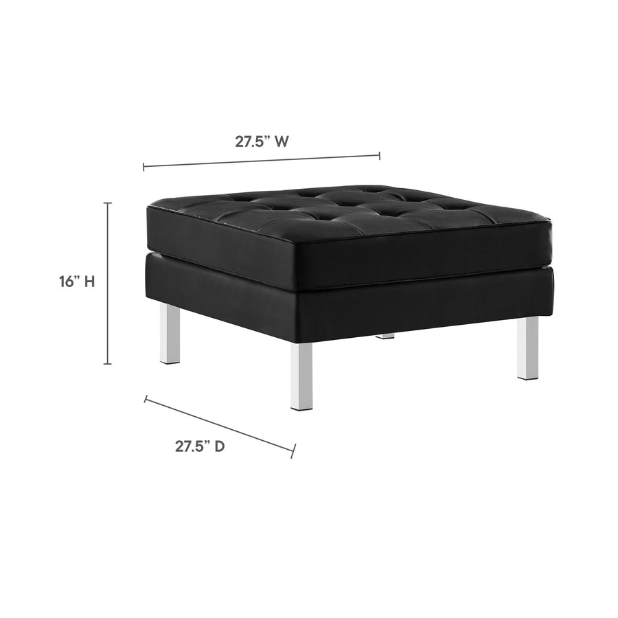 Mesa Tufted Vegan Leather Ottoman in Silver Black
