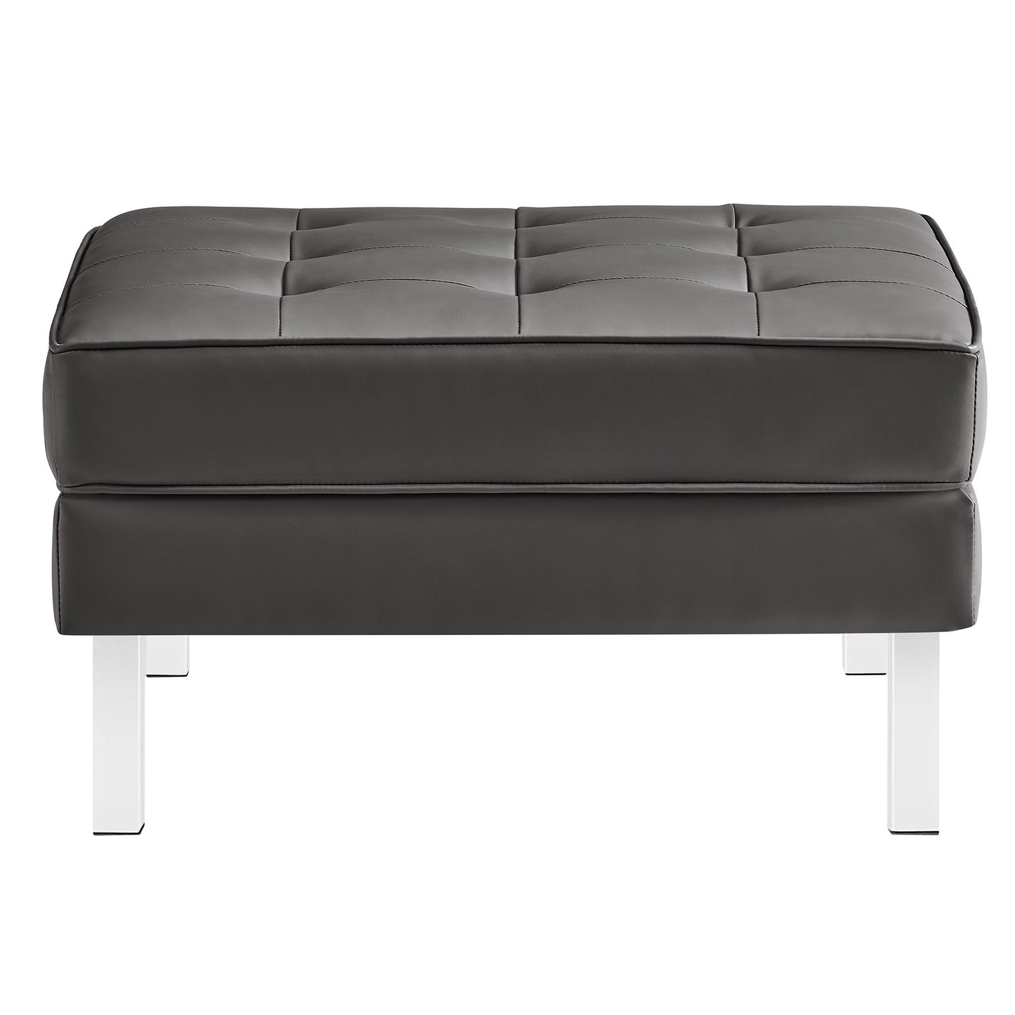 Mesa Tufted Vegan Leather Armchair and Ottoman Set in Silver Gray