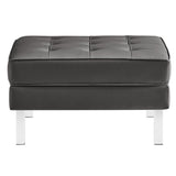 Mesa Tufted Vegan Leather Armchair and Ottoman Set in Silver Gray