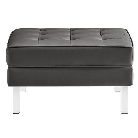 Loft Tufted Vegan Leather Armchair and Ottoman Set in Silver Gray