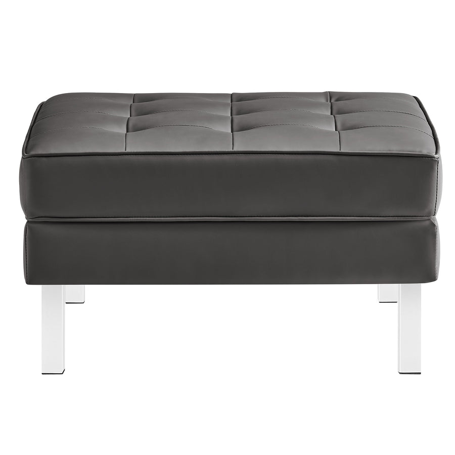 Mesa Tufted Vegan Leather Armchair and Ottoman Set in Silver Gray