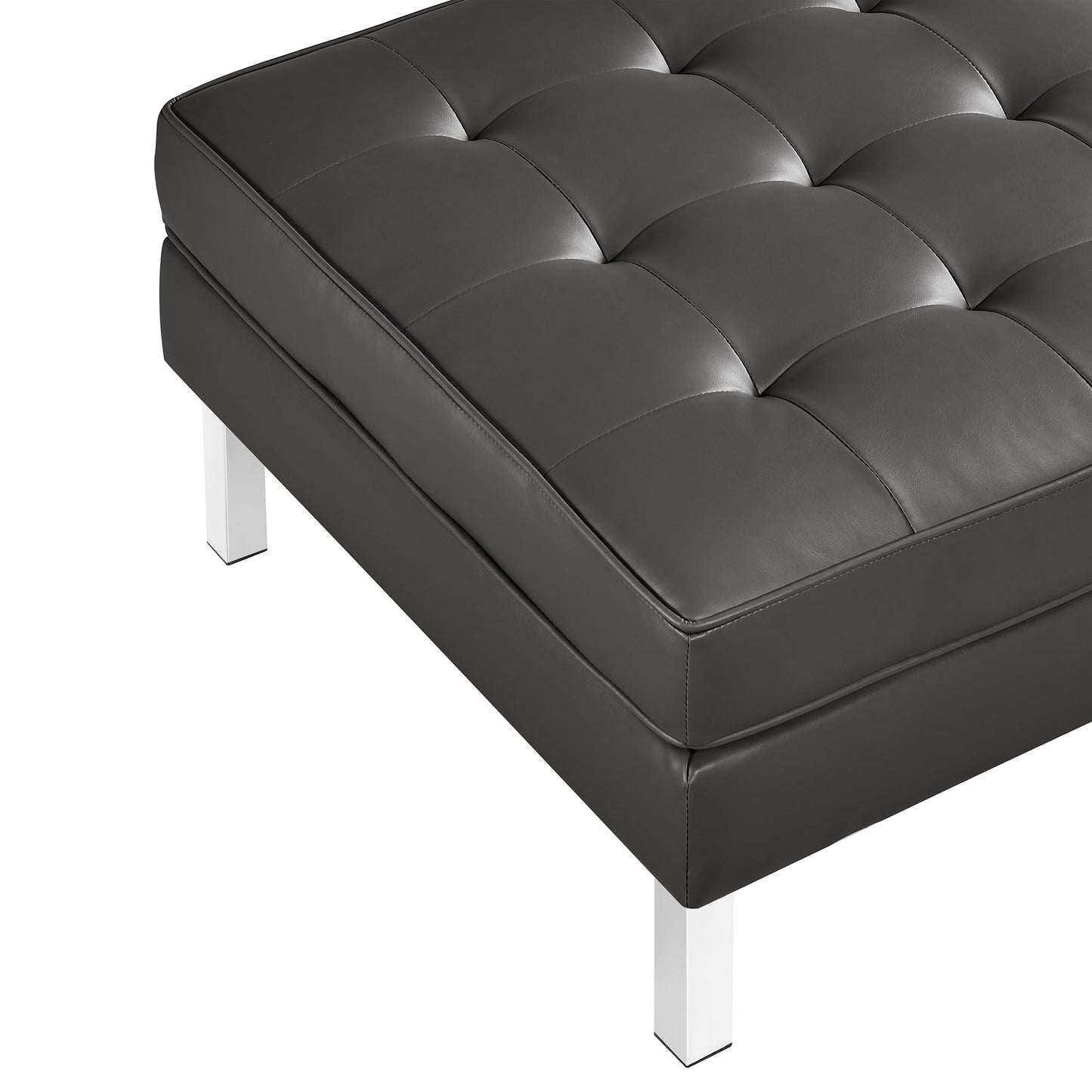 Mesa Tufted Vegan Leather Armchair and Ottoman Set in Silver Gray