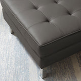 Mesa Tufted Vegan Leather Ottoman in Silver Gray