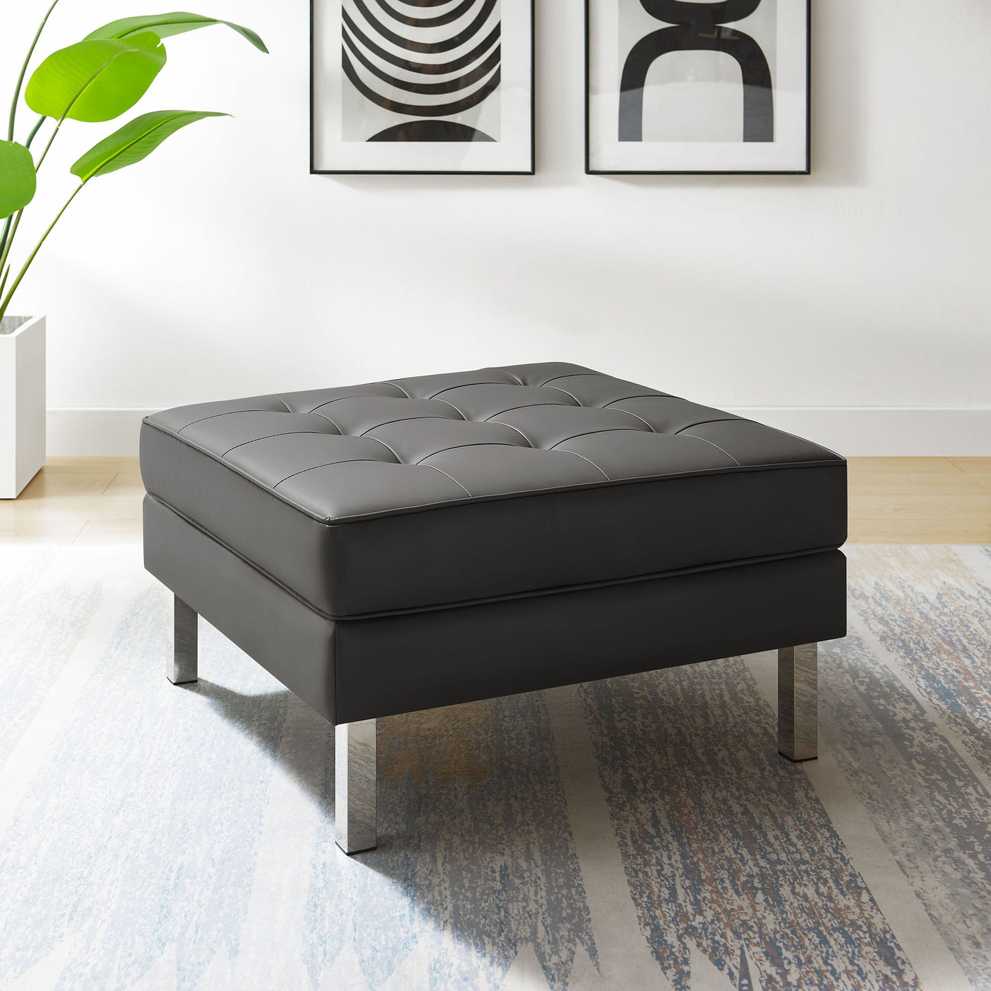 Loft Tufted Vegan Leather Ottoman by Furniture For America