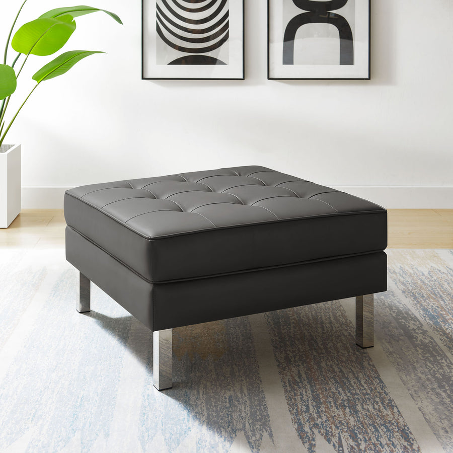Mesa Tufted Vegan Leather Ottoman in Silver Gray