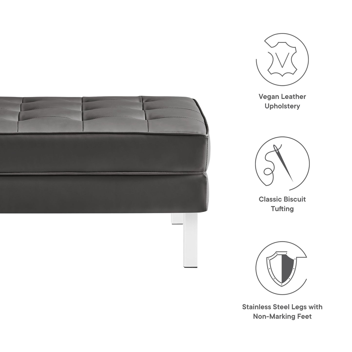 Loft Tufted Vegan Leather Ottoman by Furniture For America