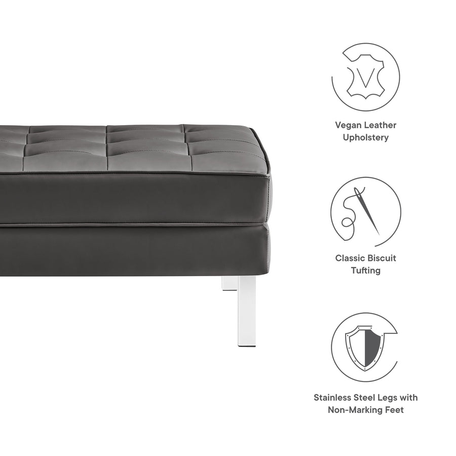 Mesa Tufted Vegan Leather Ottoman in Silver Gray
