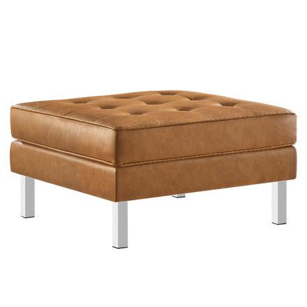 Loft Tufted Vegan Leather Ottoman in Silver Tan